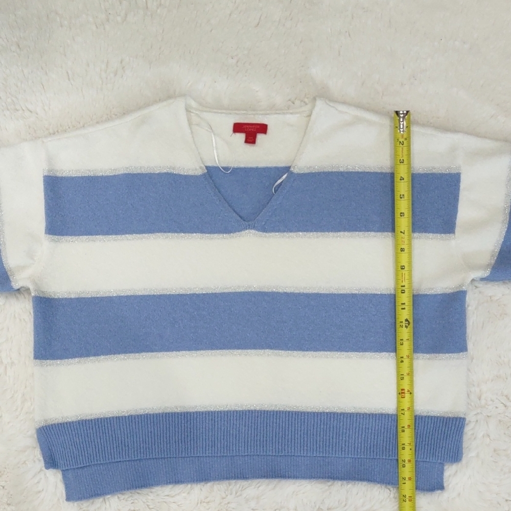 JENNIFER LOPEZ Blue and White Striped Women's Sweater - Picture 10 of 15
